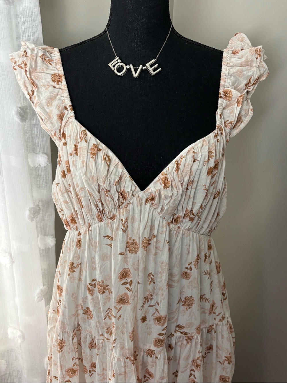 Anthropologie Rosie Cottage Core Cream Cotton Maxi Dress Floral Print Medium - Picture 14 of 17